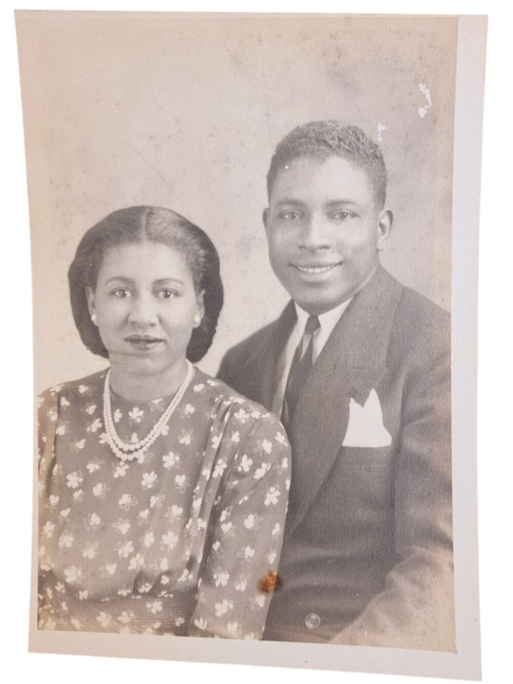 Vintage Black White Portrait Photo African American Couple 1940s Sepia Found